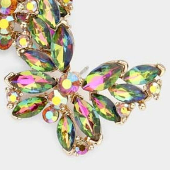 Butterfly Oil Spill Crystal Cluster Evening Earrings - Picture 2 of 6